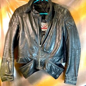 Vintage First Gear Hein Gericke Leather‎ motorcycle jacket with forearm armor